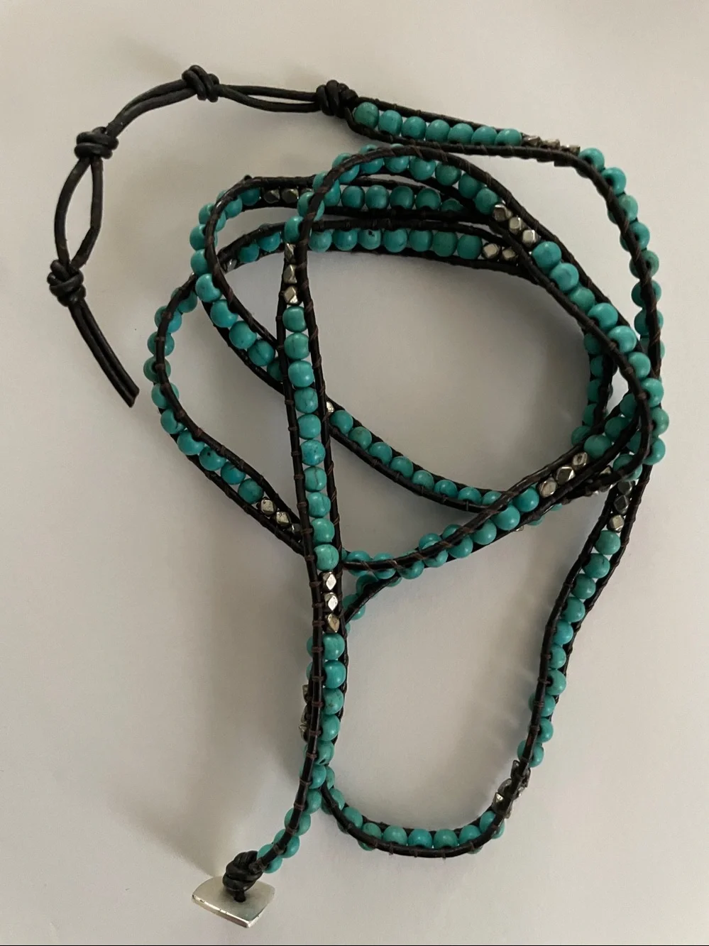 Set 3: Beaded Braided Stone Wrap Bracelets Leather Rope